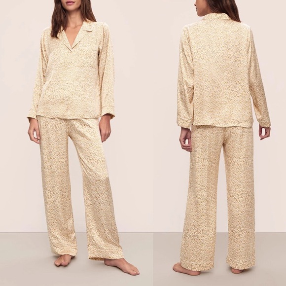 eberjey Silk Washable Beige Print Pajama Set S - Picture 1 of 12